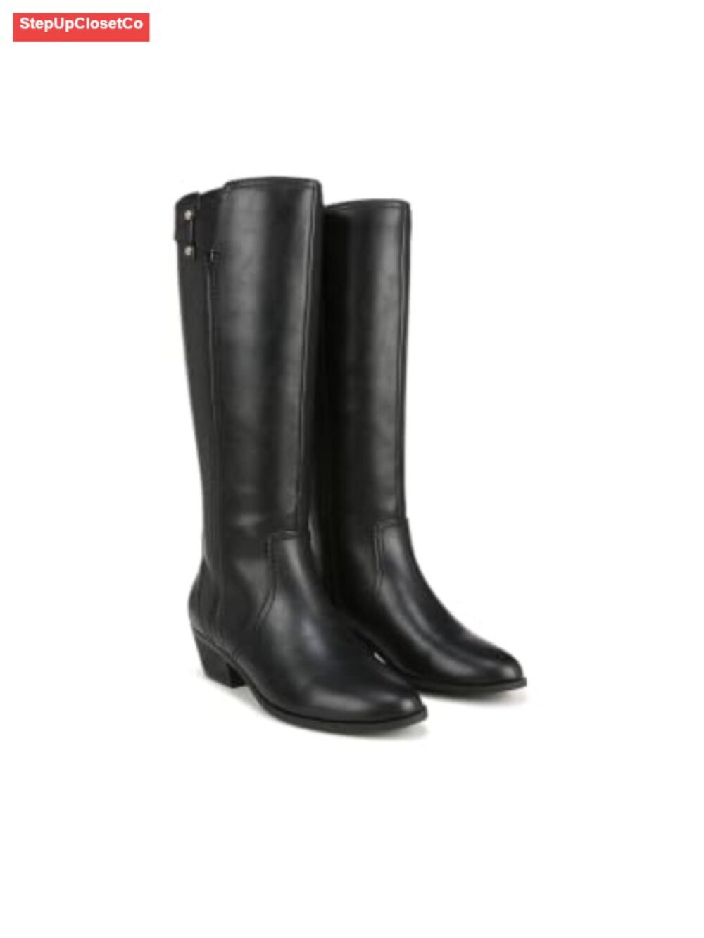 Knee High Faux Leather Riding Boots w/ Block Heel Wide Calf